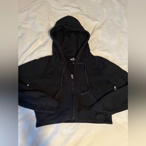 Hollister black cropped zip up hoodie